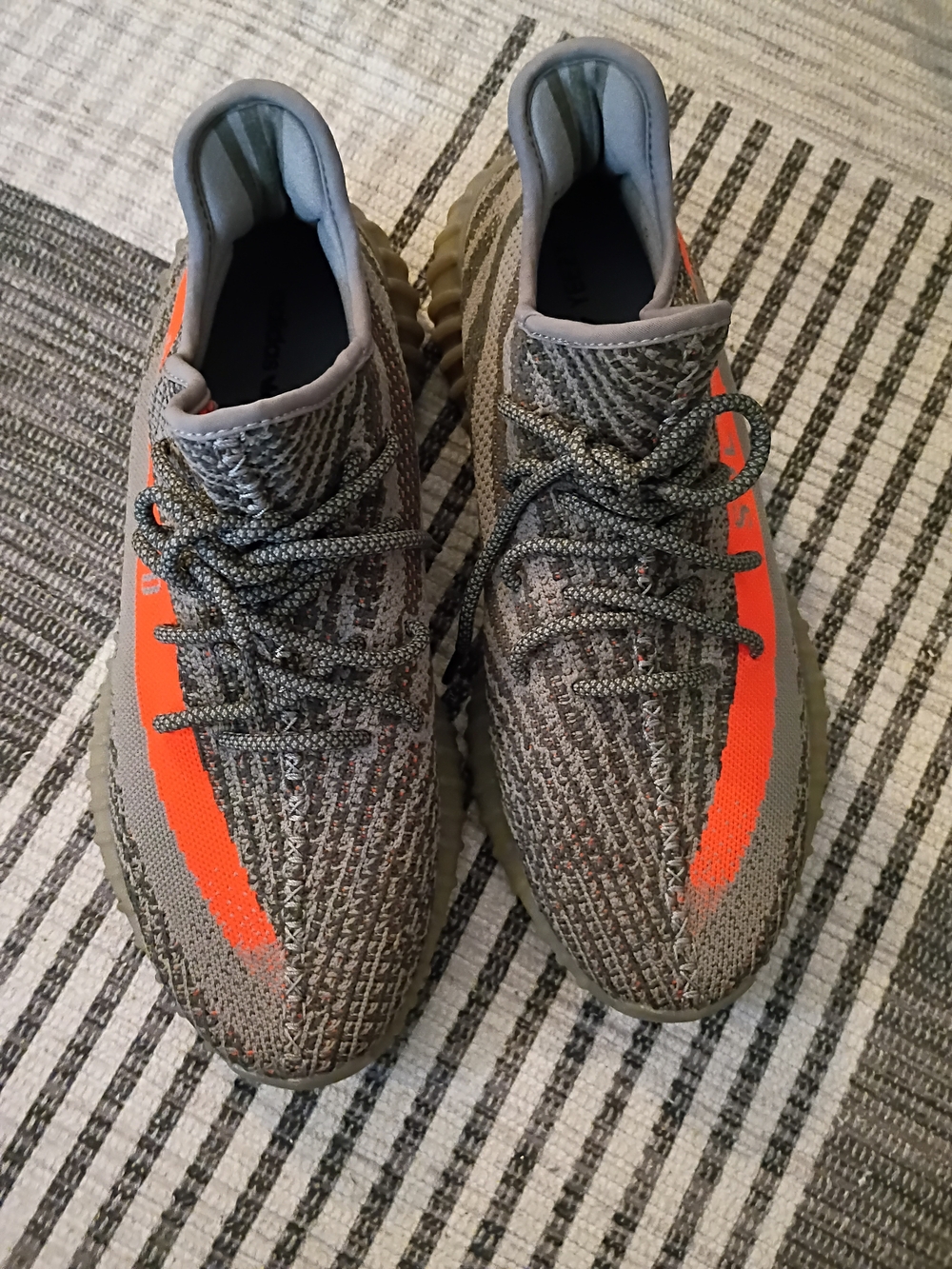 Men's Gray Yeezy Sneakers with Bright Orange Stripe Size 11